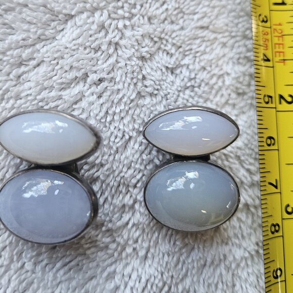 Rebecca Collins blue chalcedony clip earrings sterling Dallas Texas signature - Picture 2 of 5